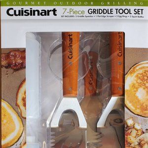 Cuisinart 7-Piece Wooden Handle Griddle Set Spatulas, Scraper, Egg Rings, Bottle